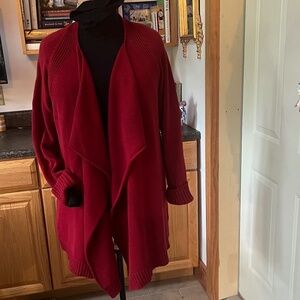 Red Open-Front Draped Cardigan Sweater - Unbranded